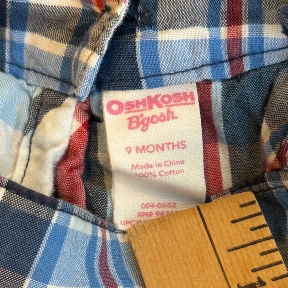 OshKosh B'gosh Plaid Ruffle Romper Baby Girls 9 Months